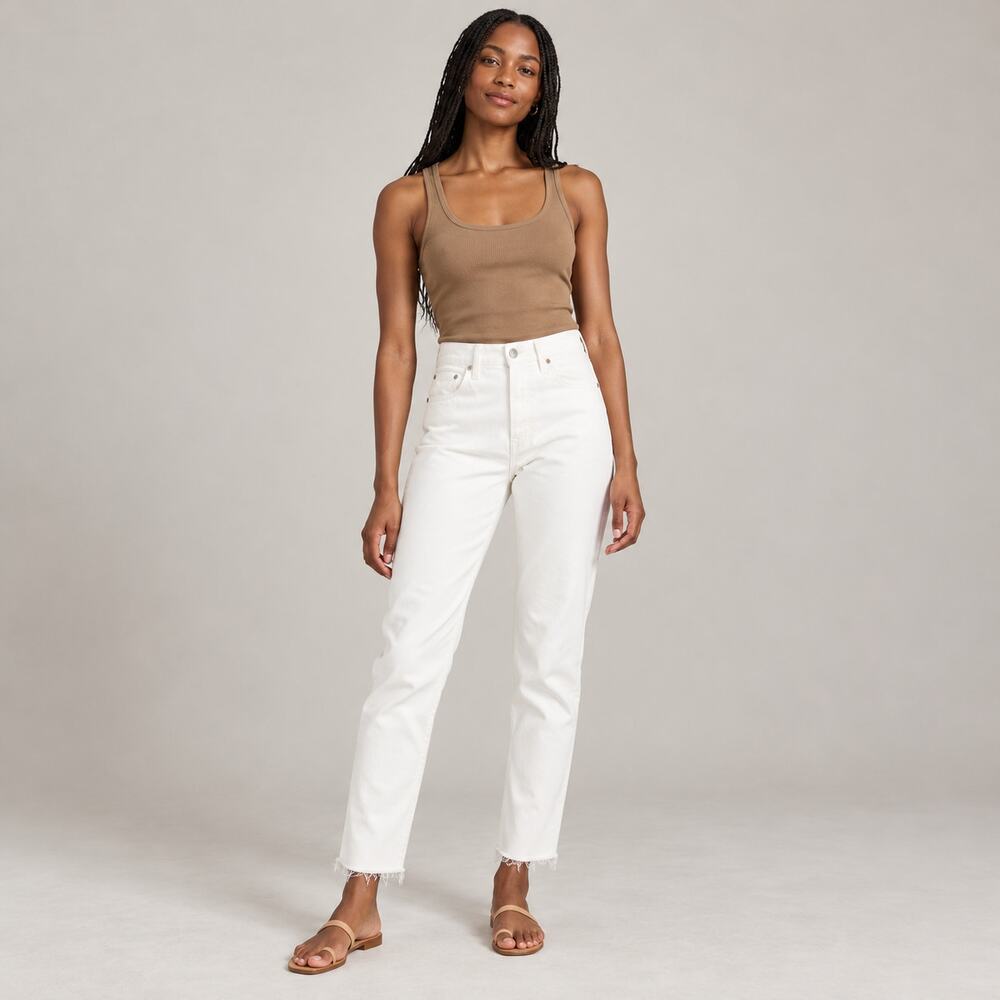 Madewell Jeans WMNS 28T White Perfect Vintage High Rise Raw Hem Coastal Chic